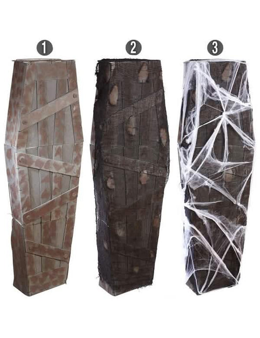 Cercueil Halloween pour décoration marron et noir avec toiles d'araignée