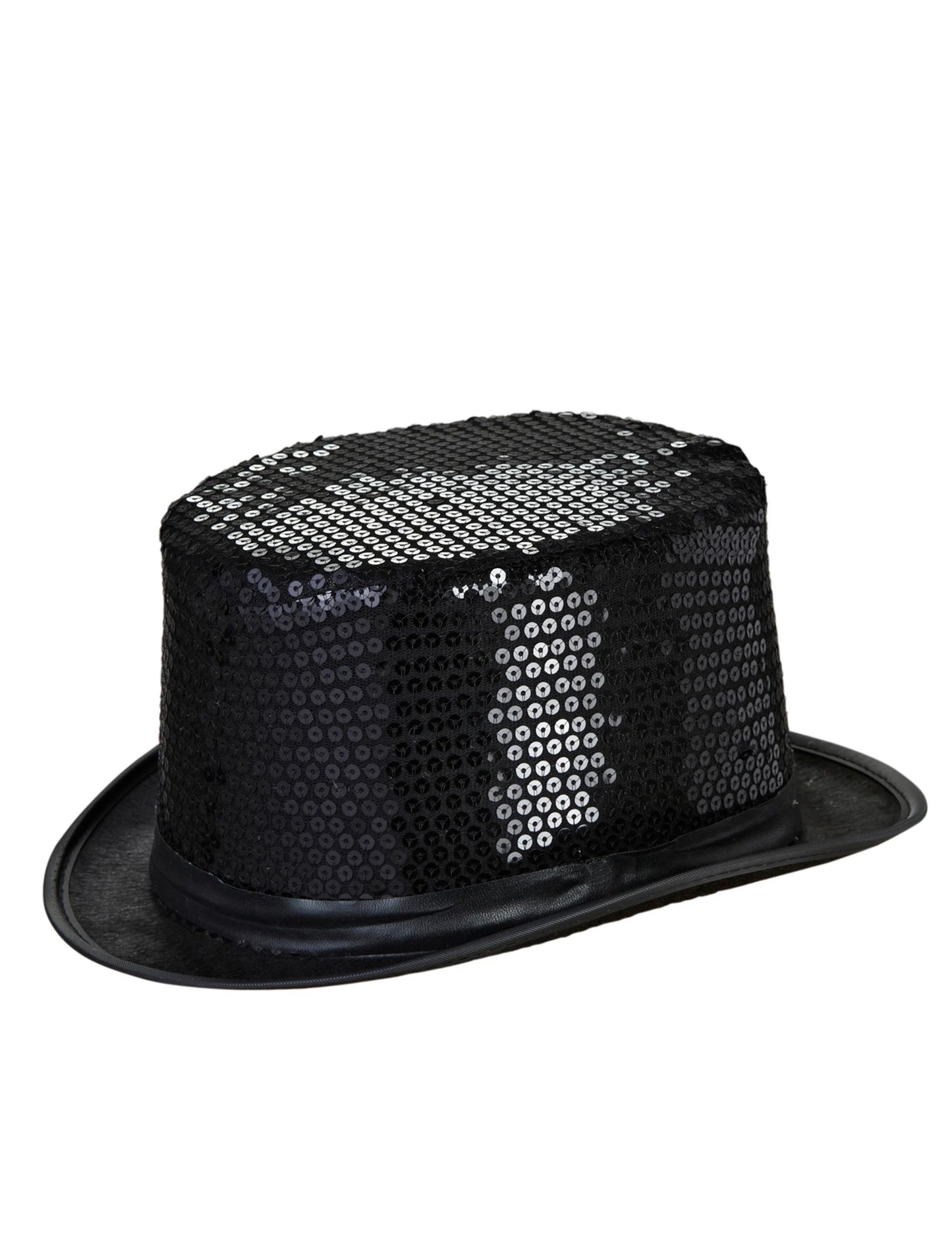 Vue de profil du chapeau haut de forme à sequins