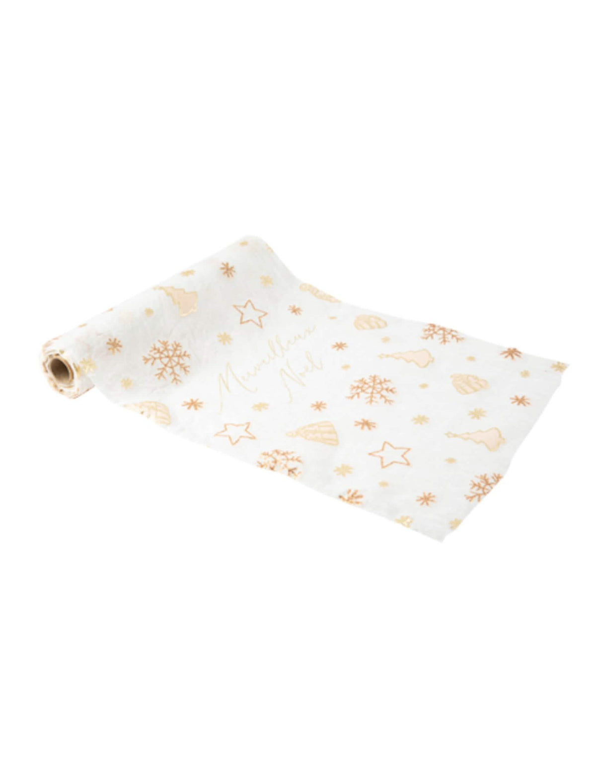 Chemin de table merveilleux Noël blanc et doré avec motifs sapins