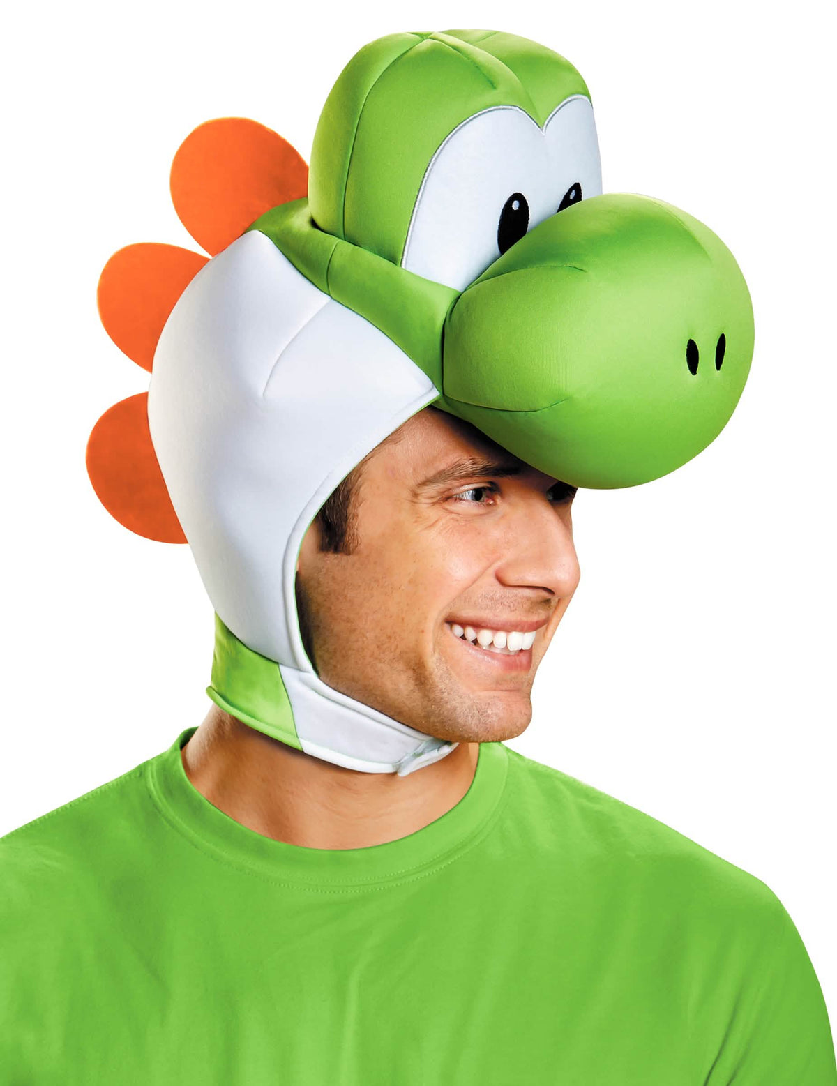 Aikuiset Yoshi Nintendo -päähine vihreä ja valkoinen oranssilla harjalla