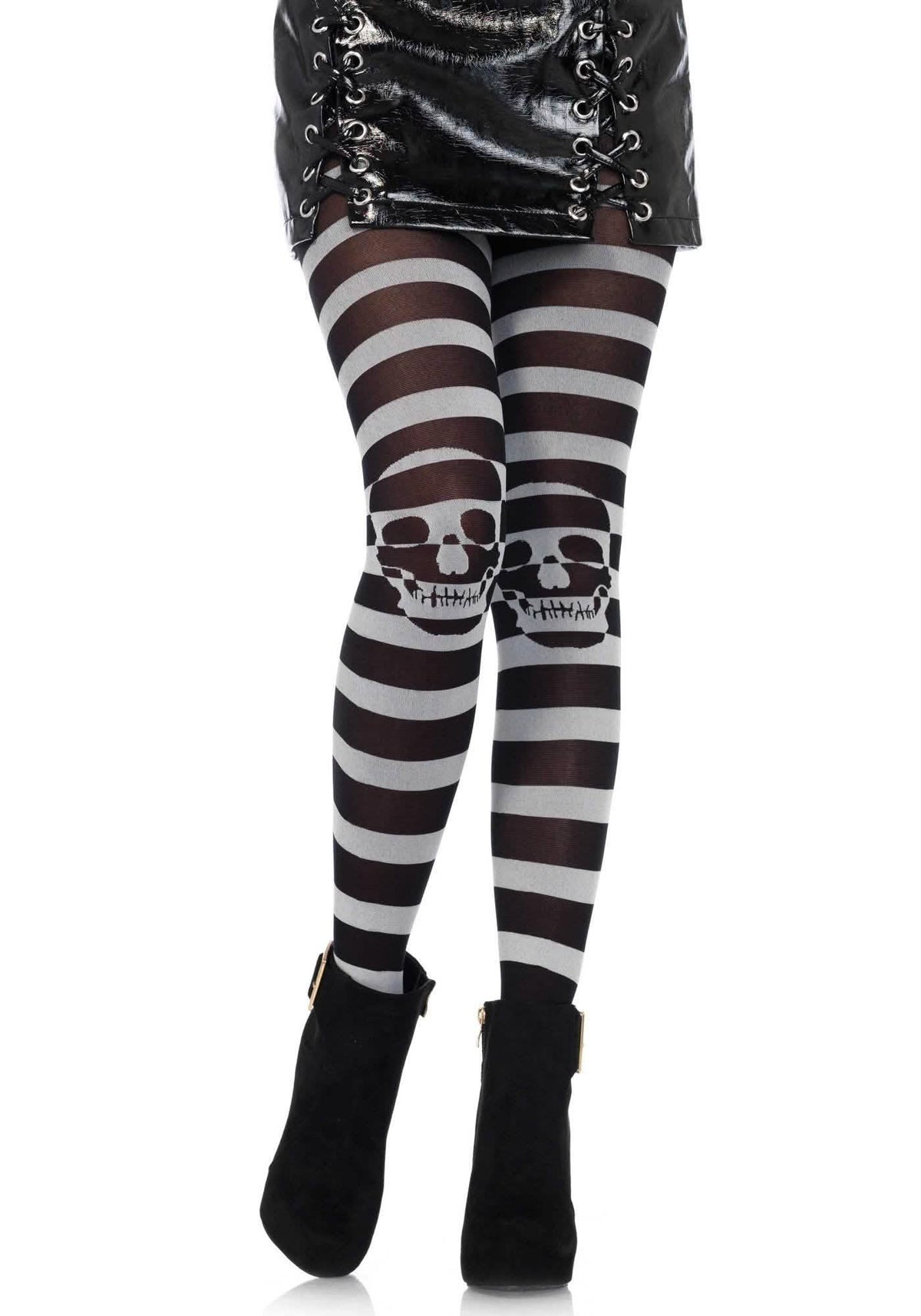 Collants rayés crâne pour femme noir et gris