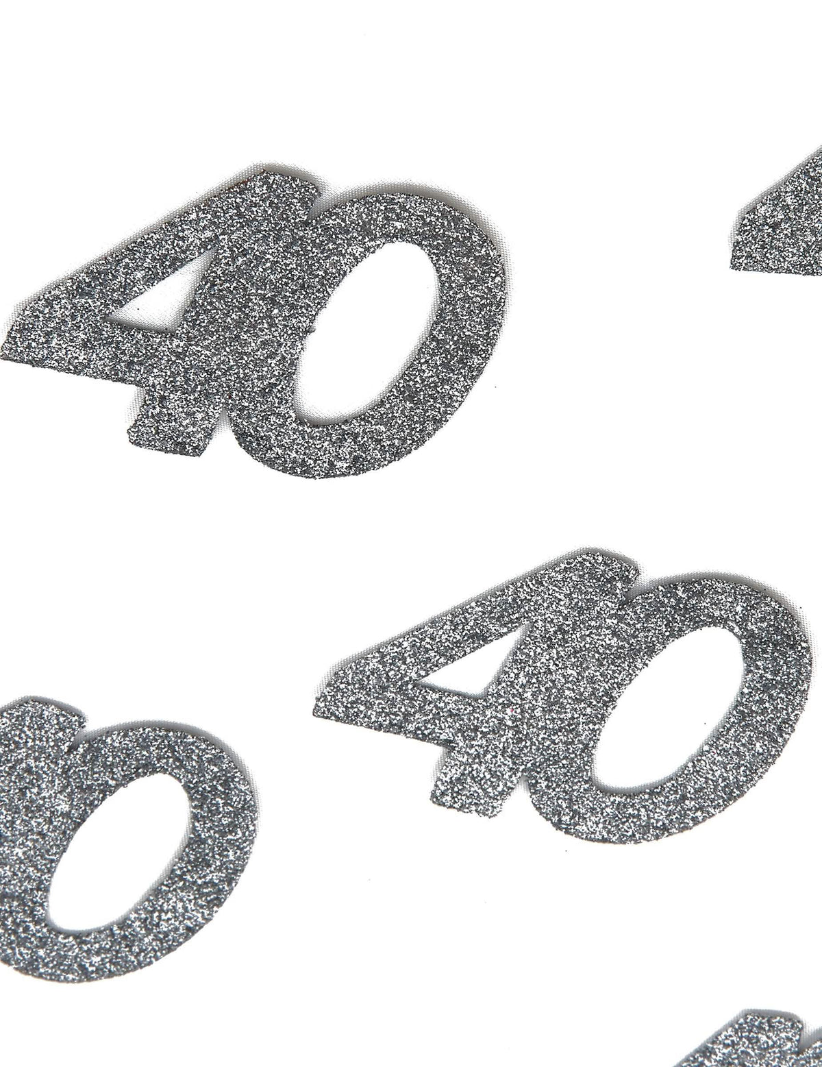 Lähikuva Confettis synttärit 40 vuotta -hopeaglitteristä