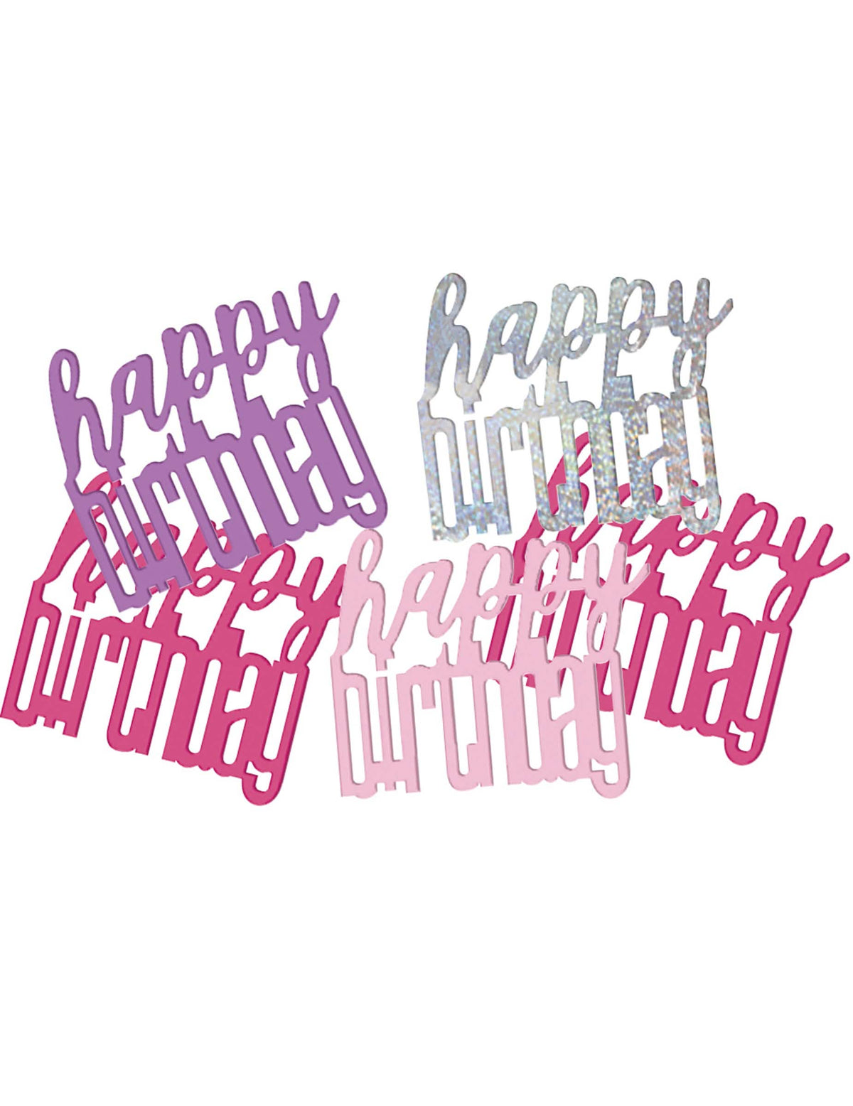 Confettis Happy Birthday pour fête rose et gris holographique