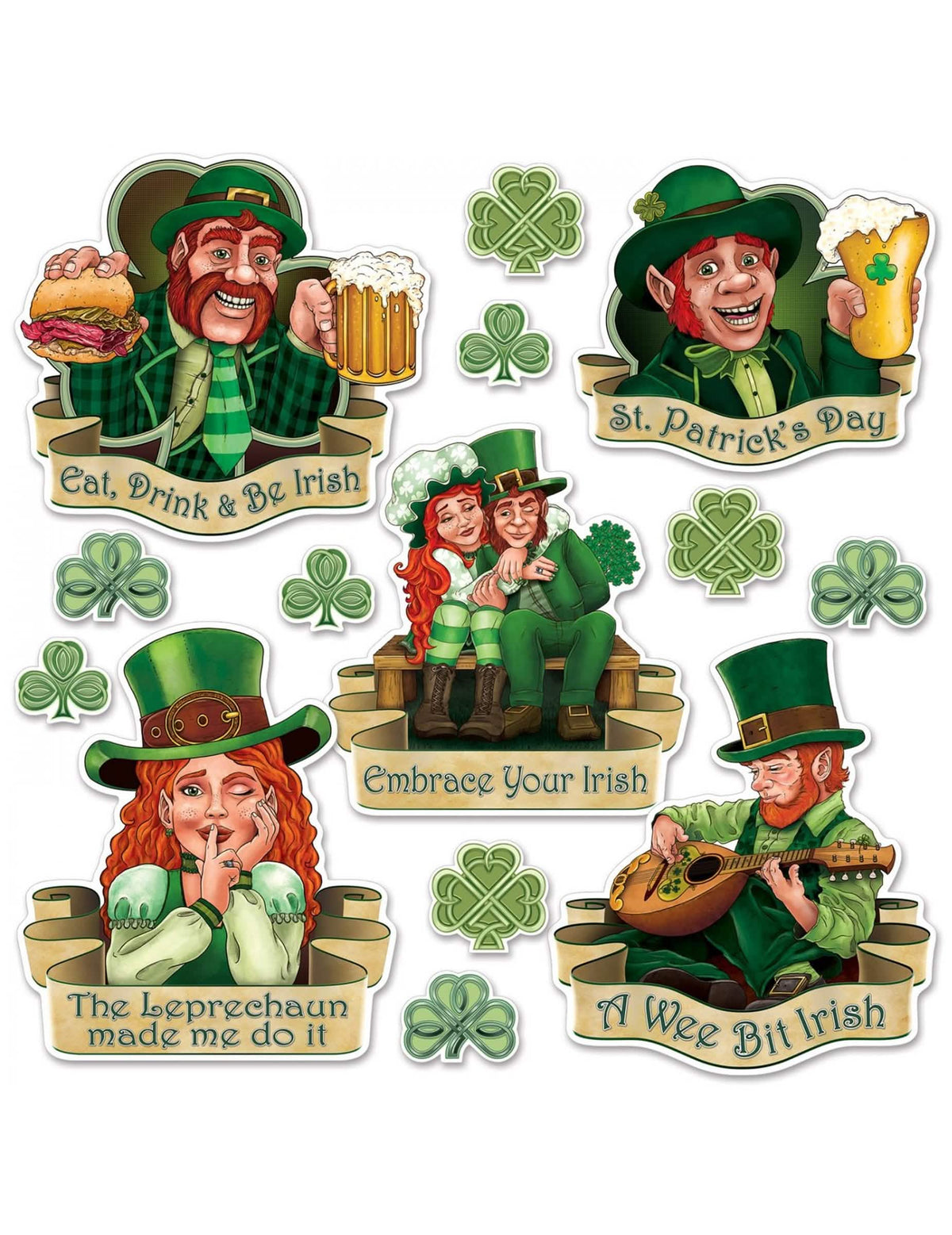 Kartoniset leikkuukuvat saint patrick's day -juhlakoristeluun vihreä leprechaun-kuvituksilla