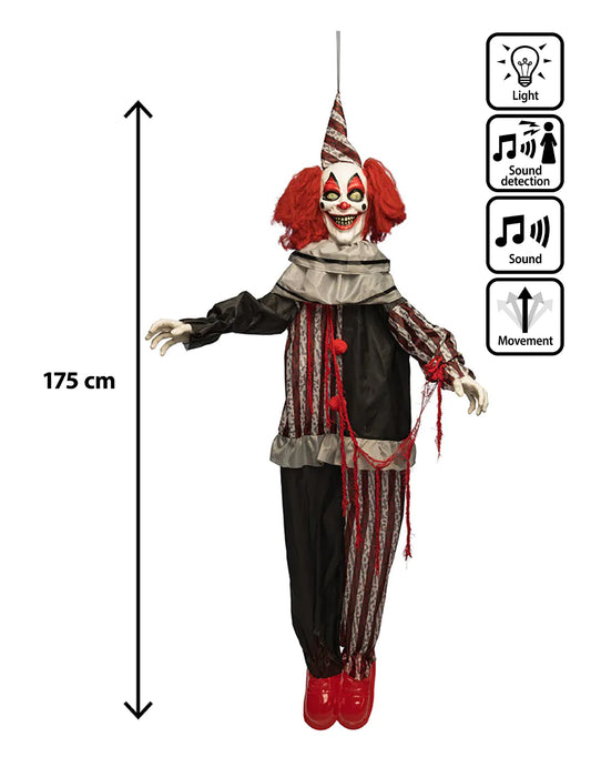Liikkuva roikkuva koristus ilkeä klovni naurulla ja liikkeillä 175 cm