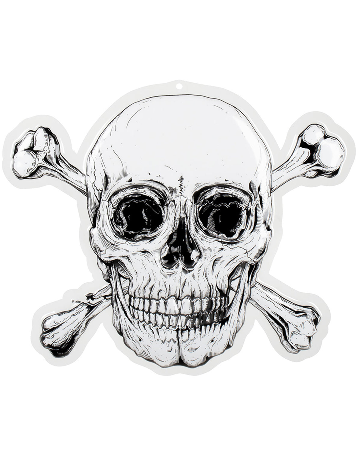 Décoration murale en plastique Pirate Jolly Roger blanc et noir avec crâne et os croisés