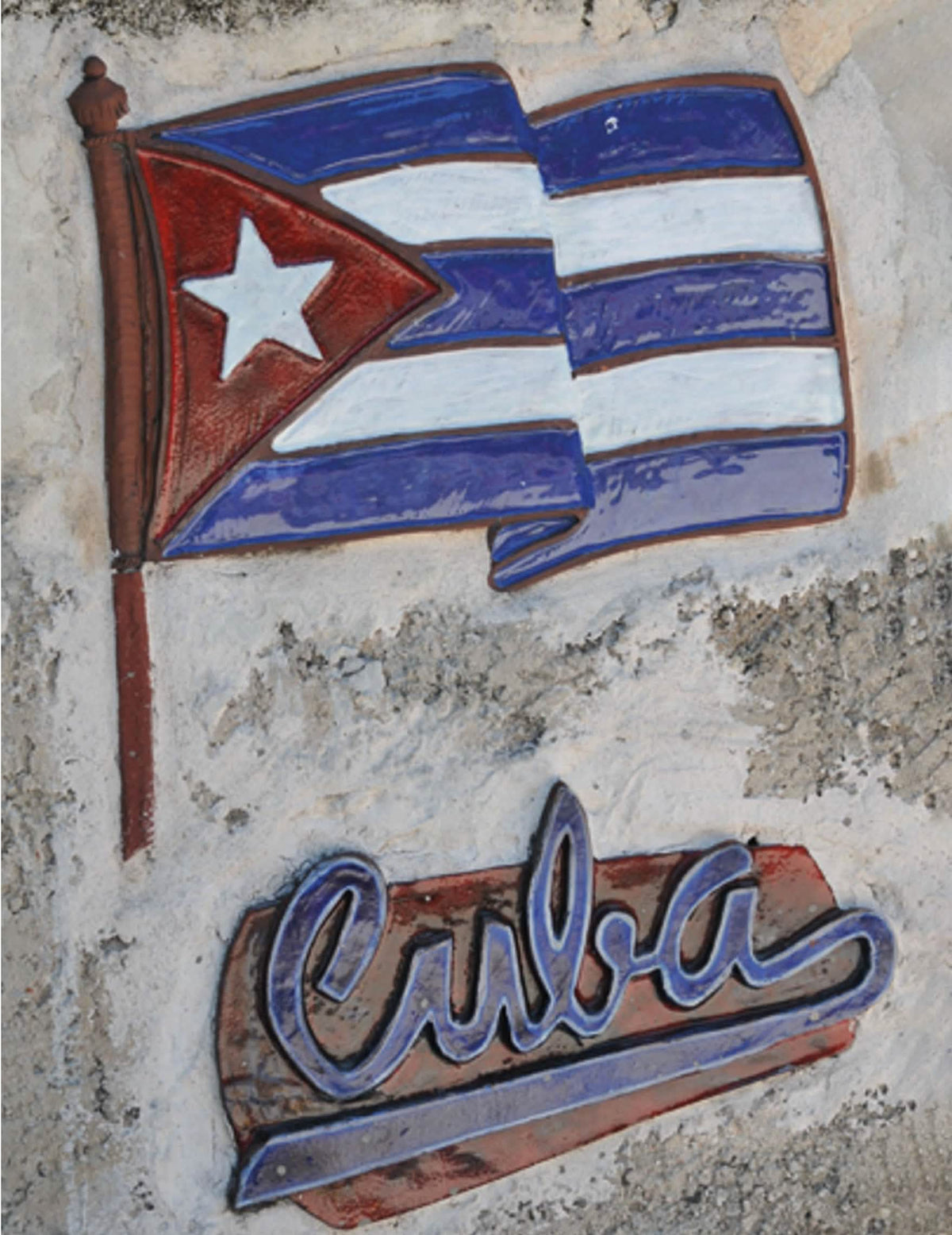 Seinäkoriste Cuba juhliin punainen sininen ja valkoinen kohokuvioidulla lipulla