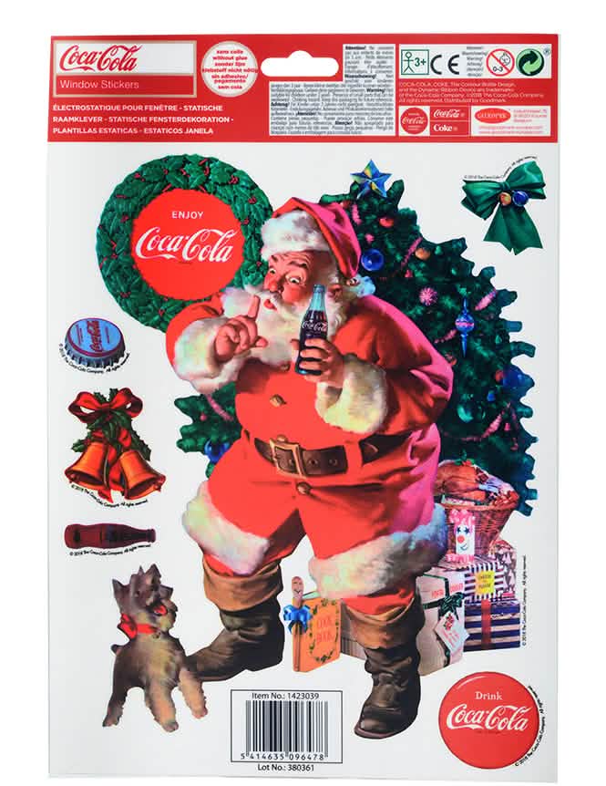 Coca-Cola-joulupukki-ikkunakoristeen tarrojen yksityiskohta
