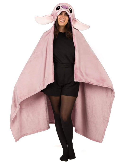 Vue d'ensemble de face du déguisement plaid polaire à capuche Angel Lilo & Stitch