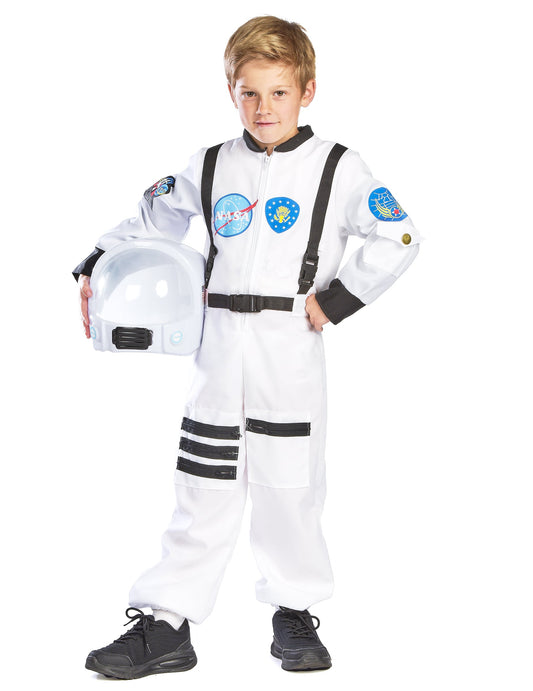 Déguisement d'astronaute pour enfant blanc avec écussons et casque