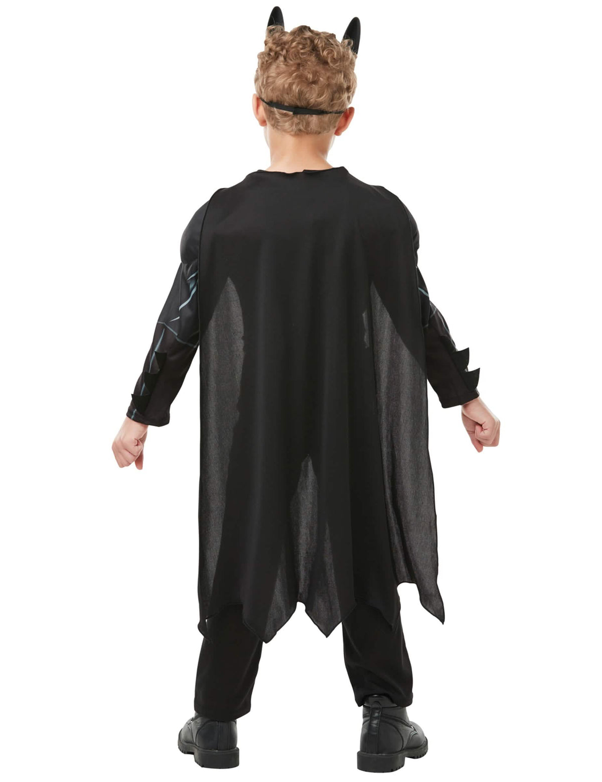 Selkäpuolen näkymä Batman-luksusnaamiaisasusta pojille maskin kanssa