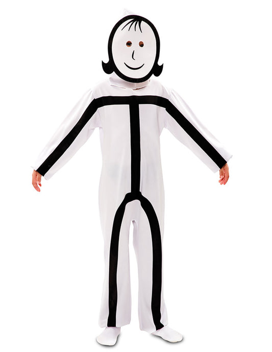 Détail du masque avec cheveux du déguisement Stickman pour enfant