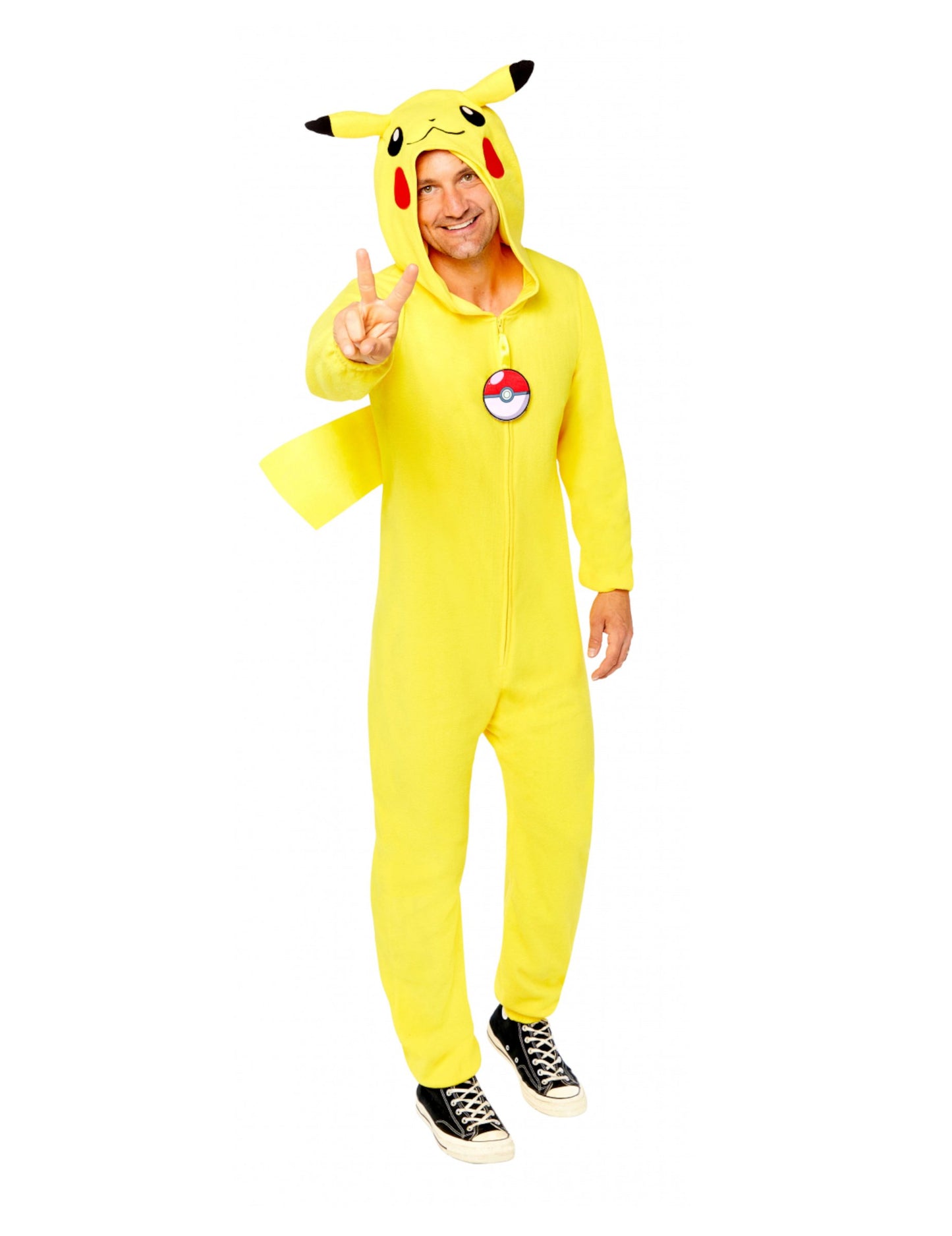 Déguisement combinaison Pikachu Pokémon pour adulte jaune avec capuche et Pokéball
