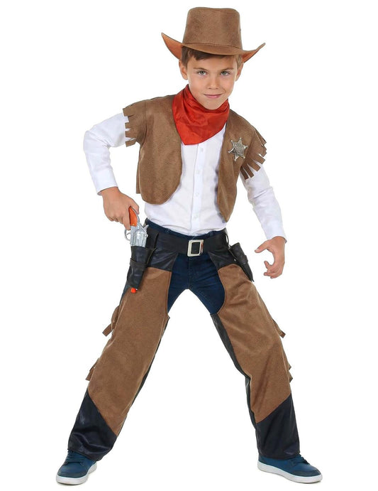 Cowboy-pojat-naamiaisasun etunäkymä ruskea