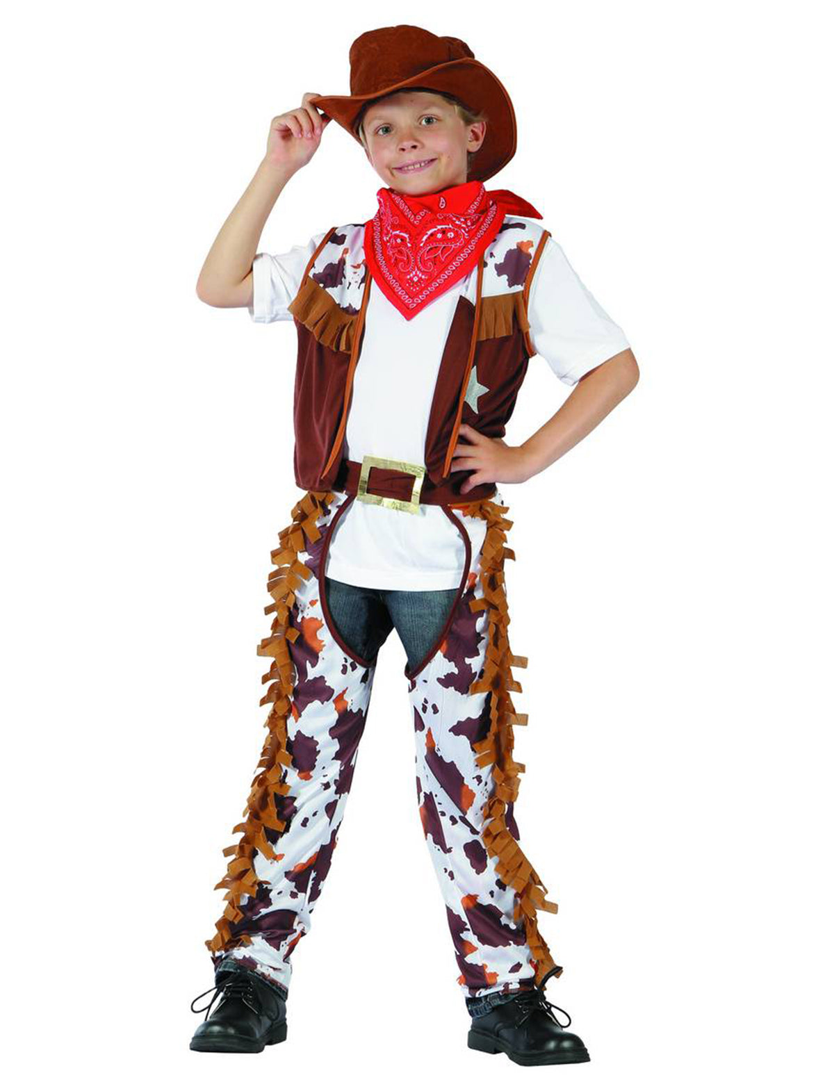 cowboy-poliisipuku pojat ruskea ja valkoinen lehmät-kuviolla