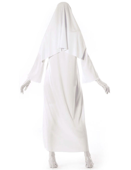 Vue de dos du déguisement nonne blanche fantôme pour femme