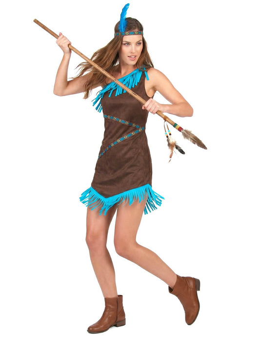 Lance indienne du déguisement d'indienne pour femme marron et bleu