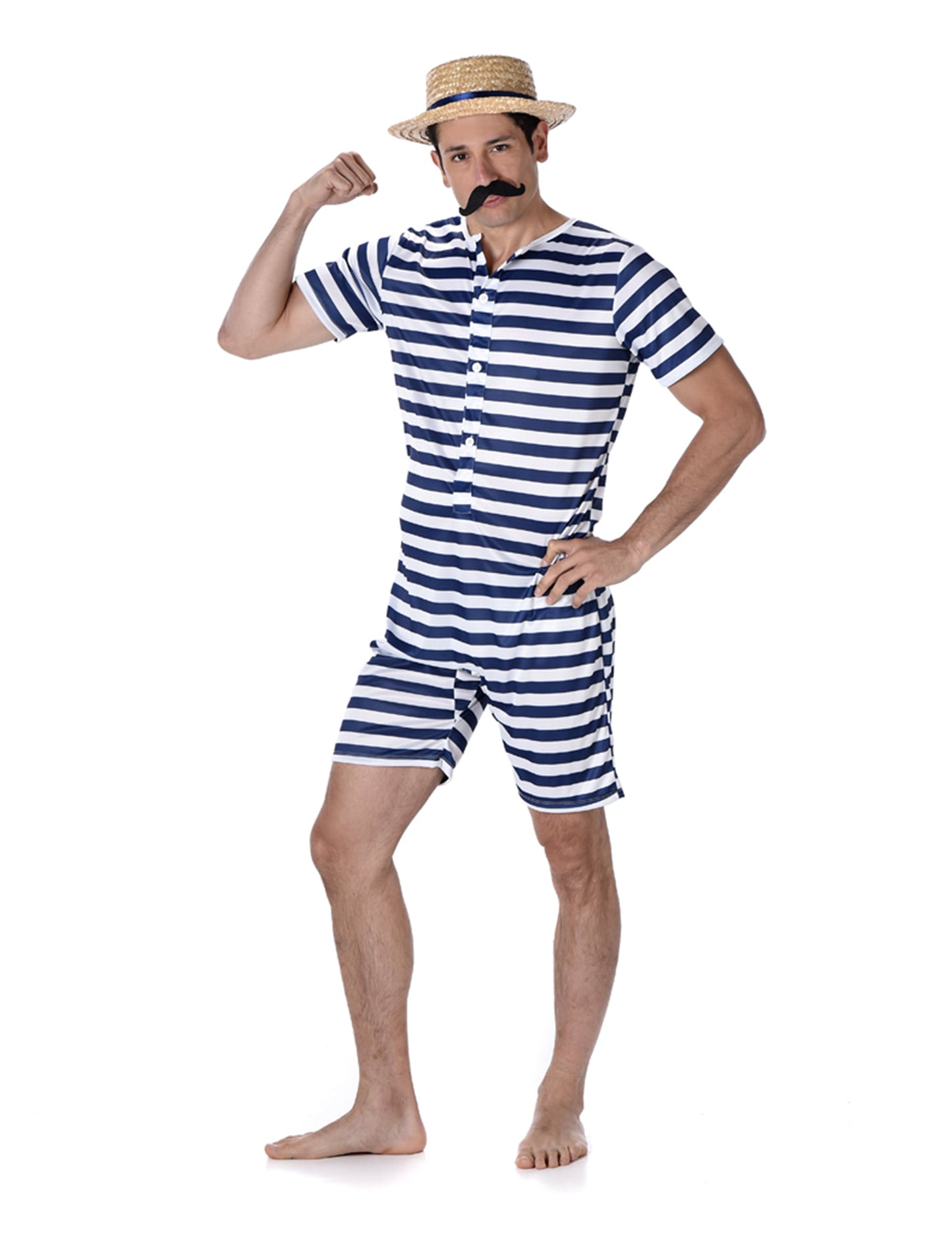 Déguisement maillot de bain rétro pour homme rayé bleu et blanc