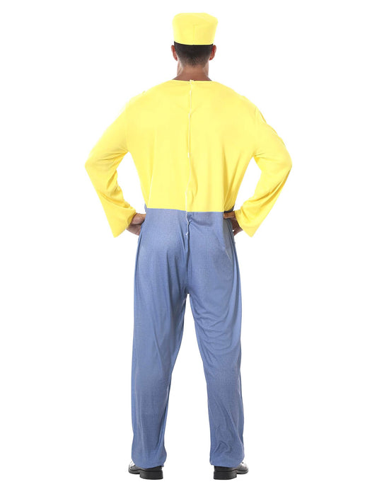 Vue de dos du déguisement de petite créature jaune pour adulte
