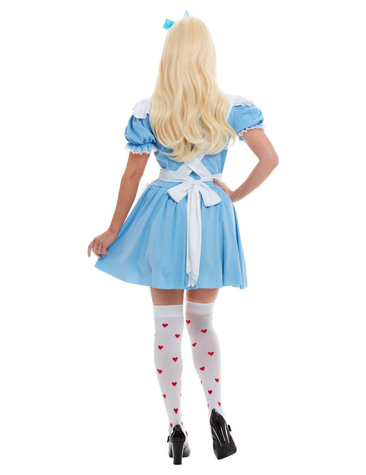 Vue de dos du déguisement princesse des merveilles pour femme