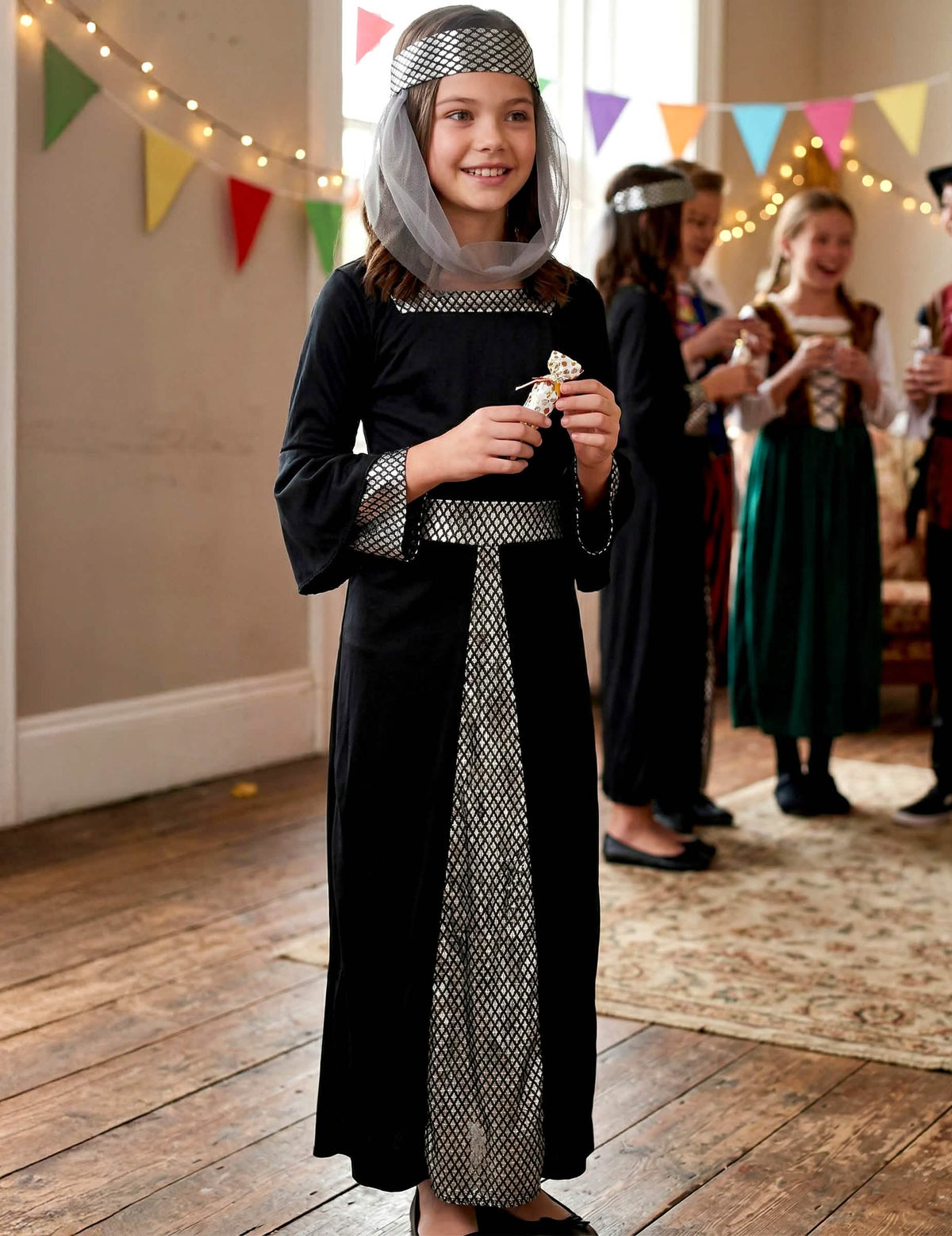 keskiaikaisen prinsessan tyttöjen naamiaisasun esittely
