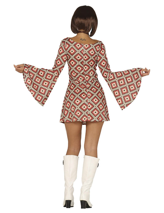 Vue de dos du déguisement robe disco losange pour femme