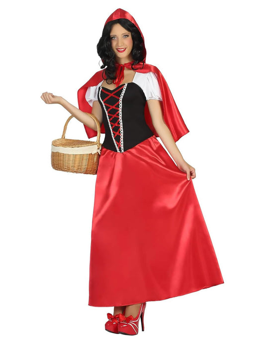 Vue d'ensemble avec panier du déguisement robe longue Petit chaperon