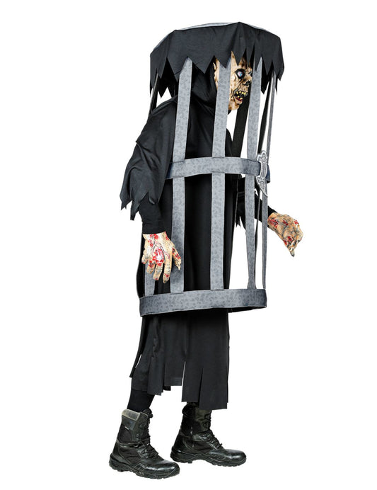 Vue de profil du déguisement de zombie en cage
