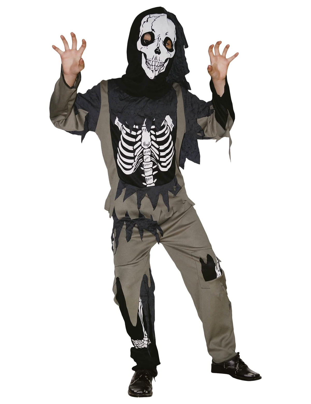 zombie-luurangon lasten asu harmaa ja musta huppukauluksella maskilla