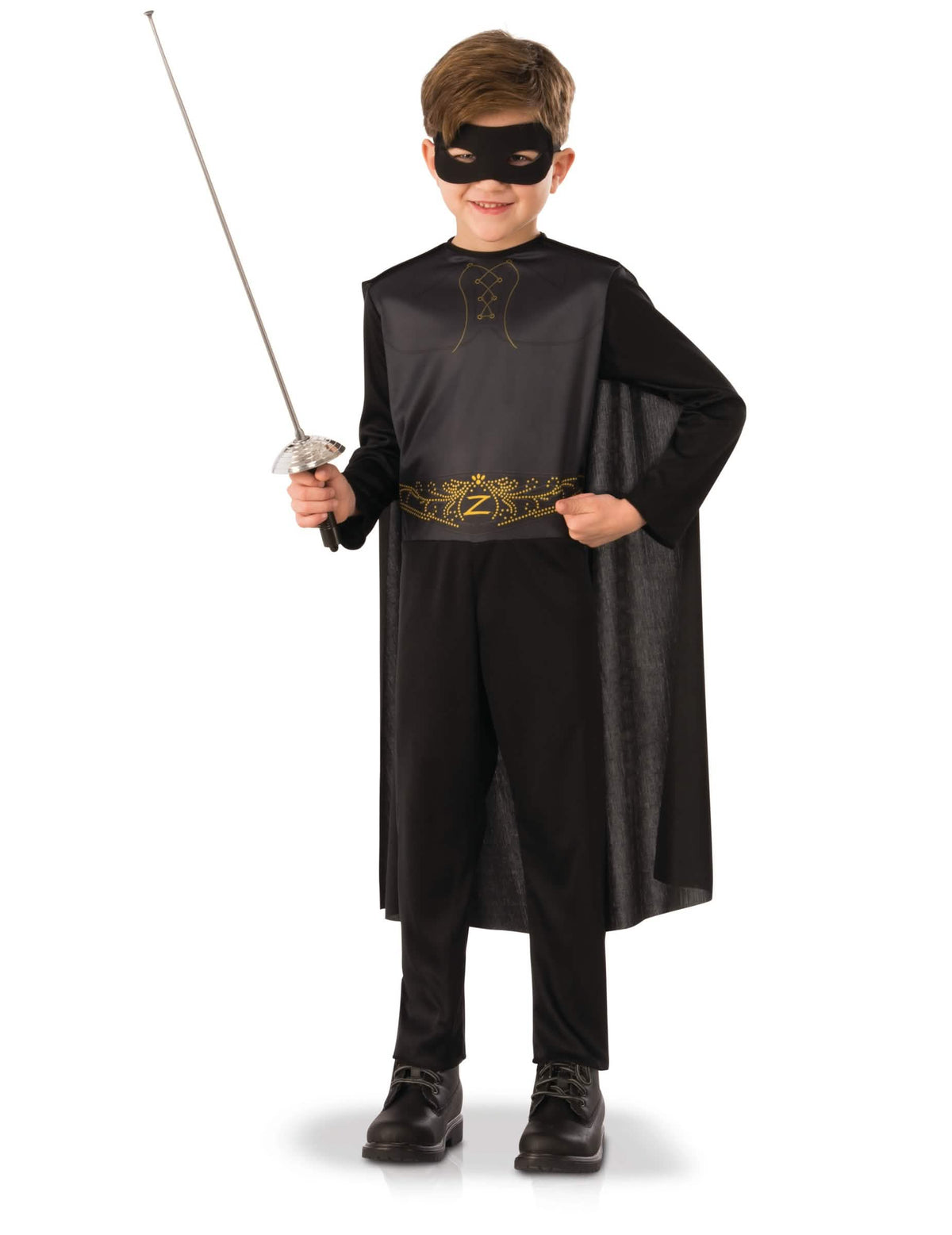 Klassinen Zorro-asu pojat musta viitalla ja maskilla