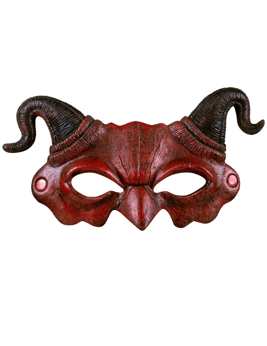 Vue de face du demi-masque démon pour adulte