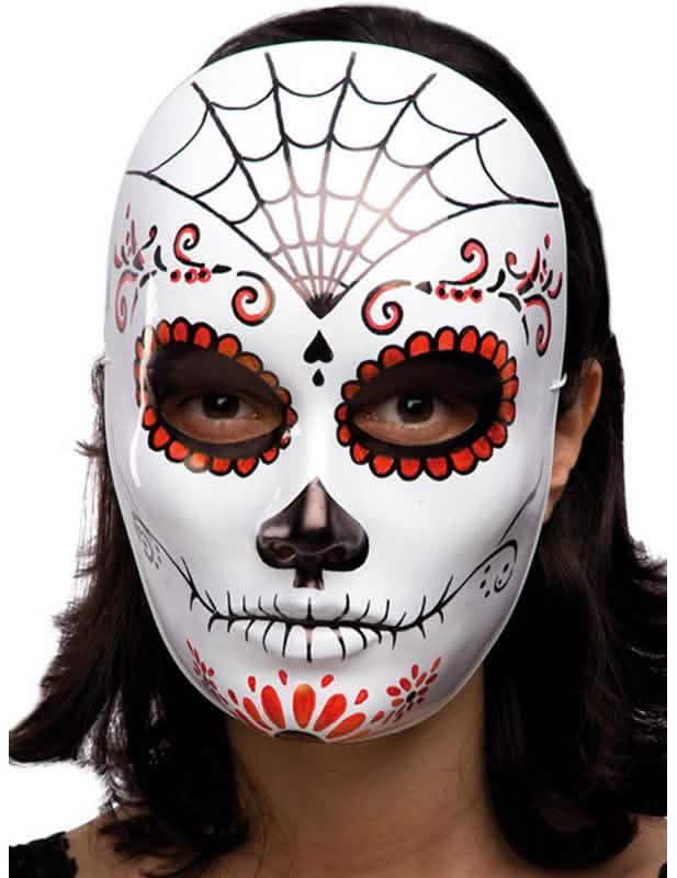 Dia de los Muertos -naamari aikuiset valkoinen punaisilla ja mustilla kuvioilla