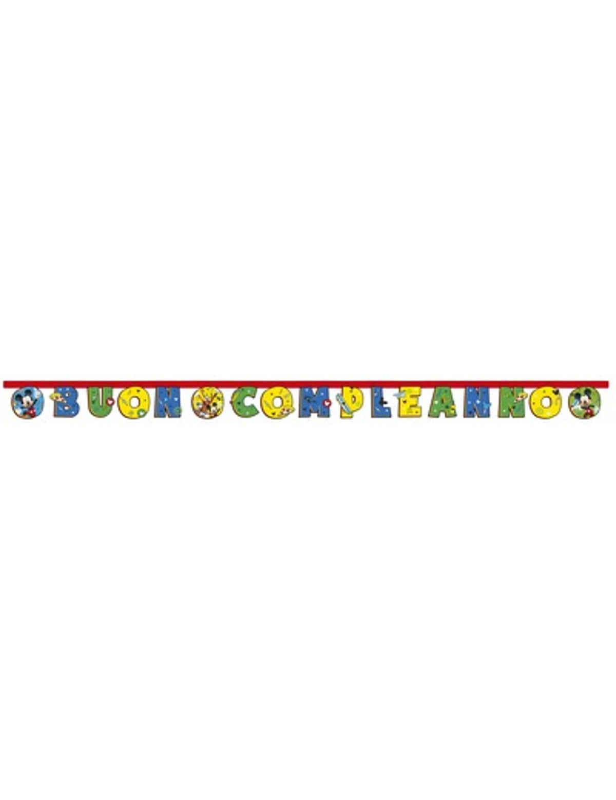 Guirlande en carton Mickey Mouse pour enfant bleu et jaune Buon Compleanno
