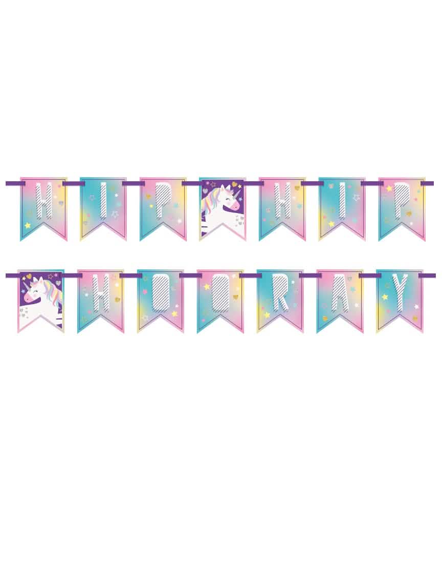 Guirlande en carton licorne party pour enfant multicolore pastel hip hip hooray