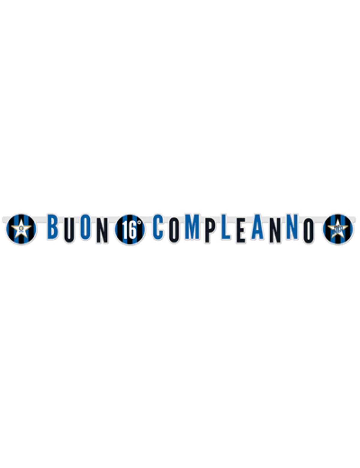 Guirlande en carton personnalisable Buon Compleanno Inter pour anniversaire bleu et noir