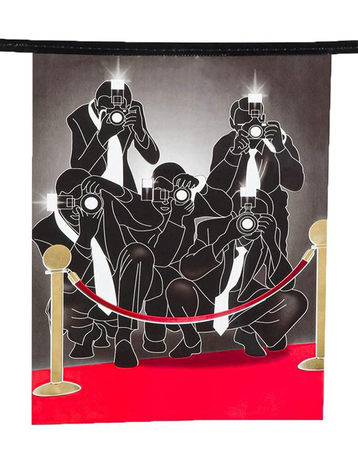Détail du fanion avec silhouettes de paparazzi de la guirlande fanions papier VIP pour décoration cinéma