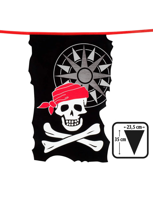 Détail des dimensions et du motif de la guirlande fanions tête de mort