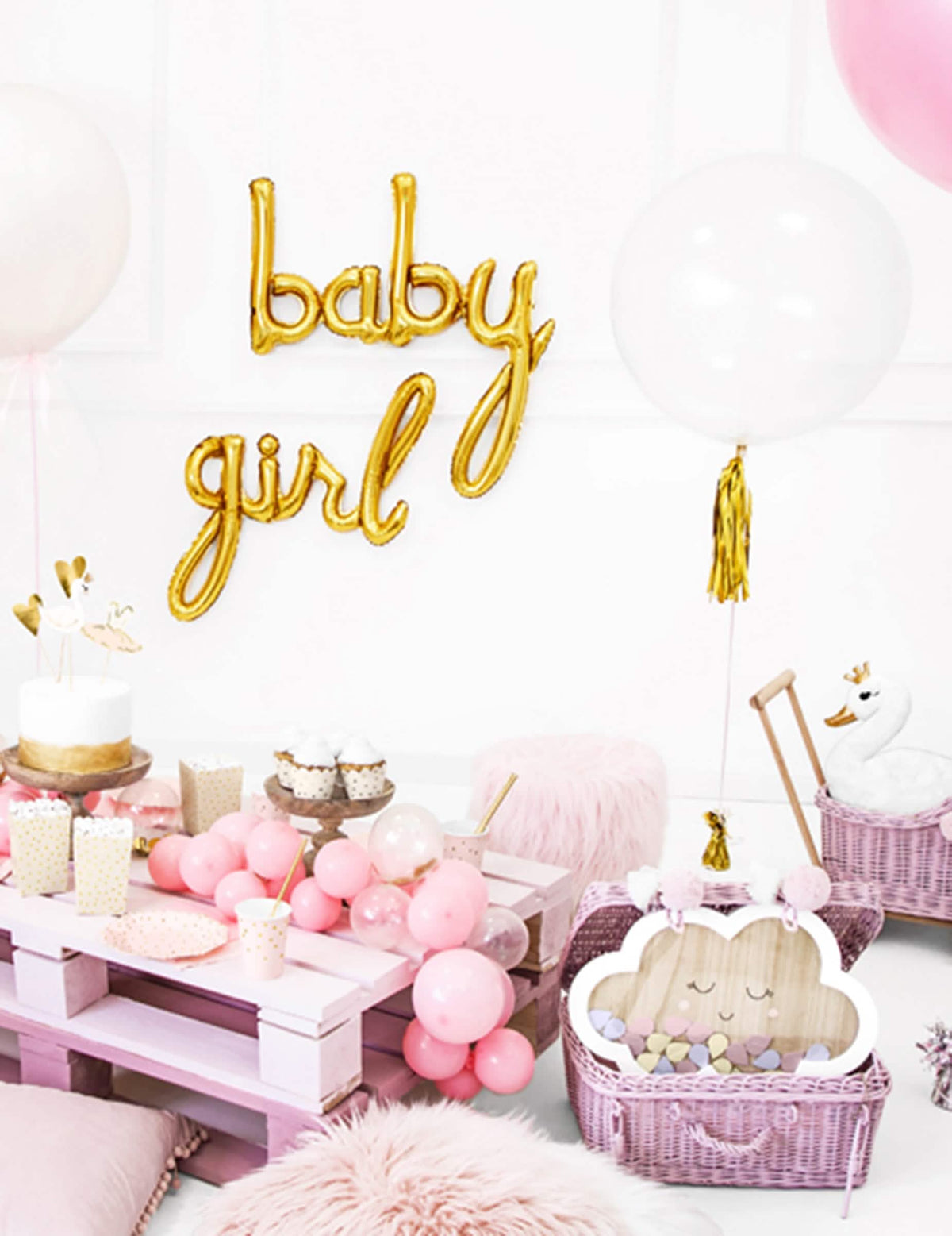 Décoration de baby shower de la guirlande tassel 12 pompons pour fête doré métallisé