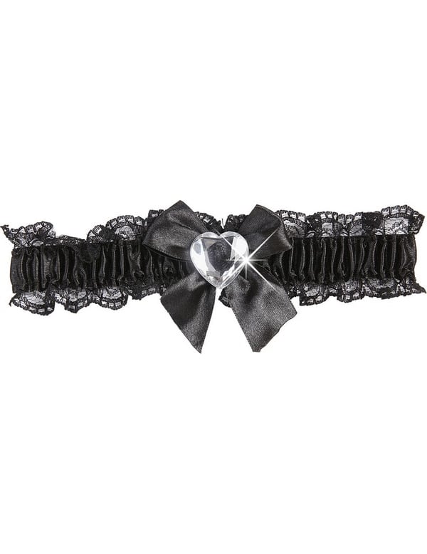 Jarretière sexy en dentelle pour femme noire avec cœur argenté