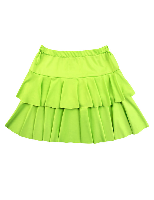 Vue de face de la jupe à volants verte fluo pour adulte