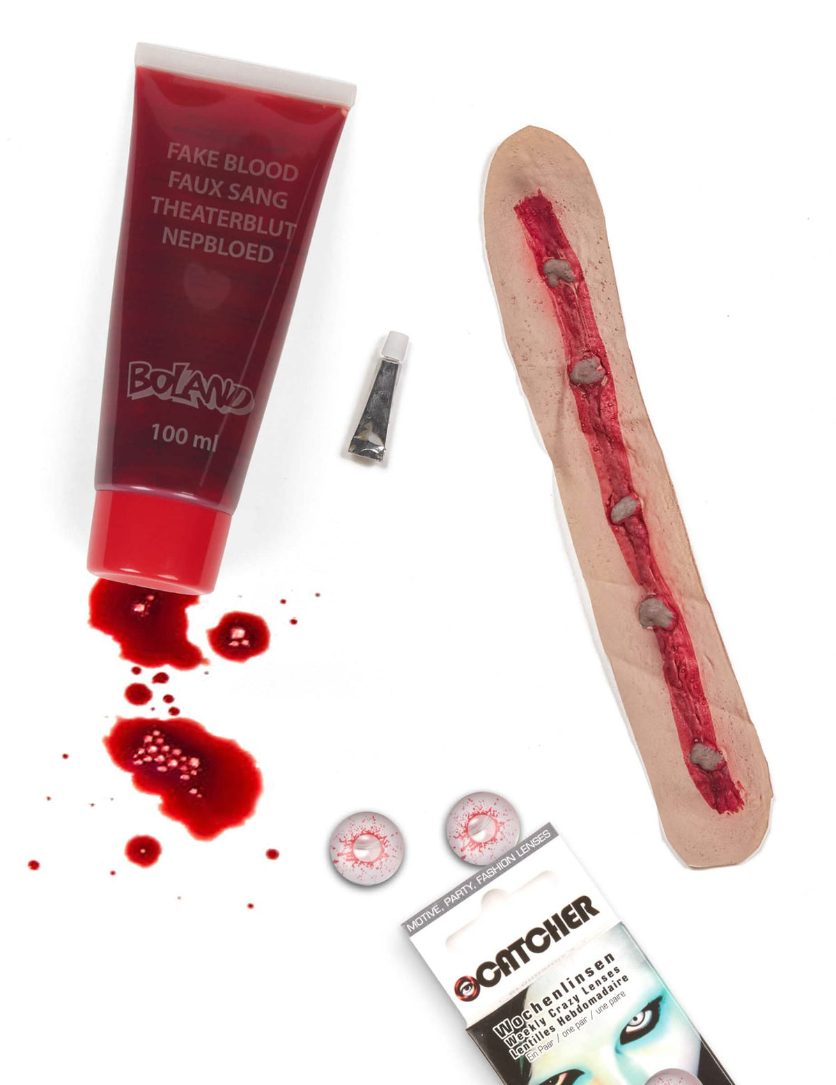 Kit zombie pour adulte avec faux sang cicatrice et lentilles de contact