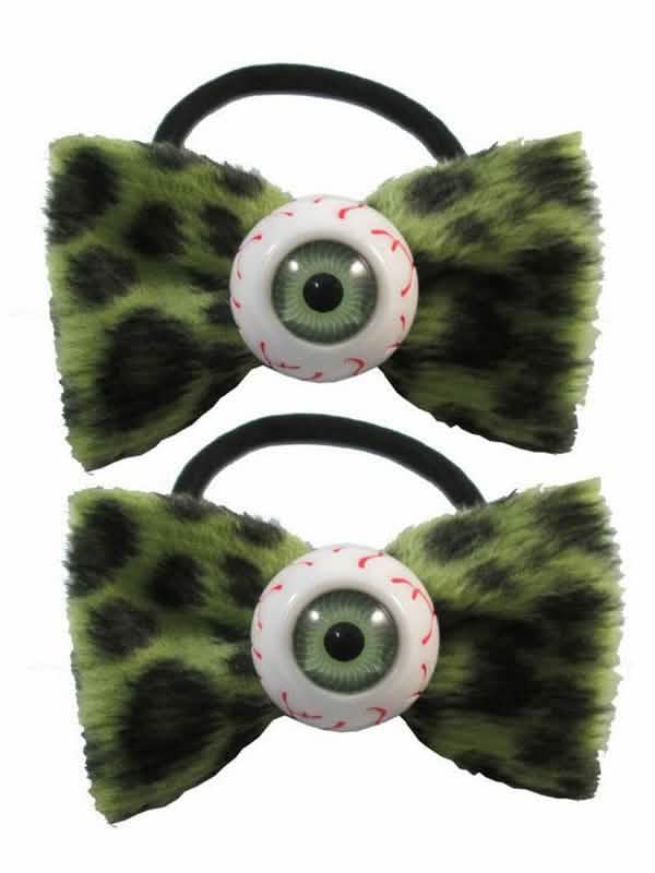 Lot d'élastiques à cheveux gothiques avec yeux et nœuds pour femme vert léopard