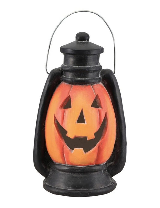 Lanterne citrouille effrayante lumineuse pour Halloween orange et noire