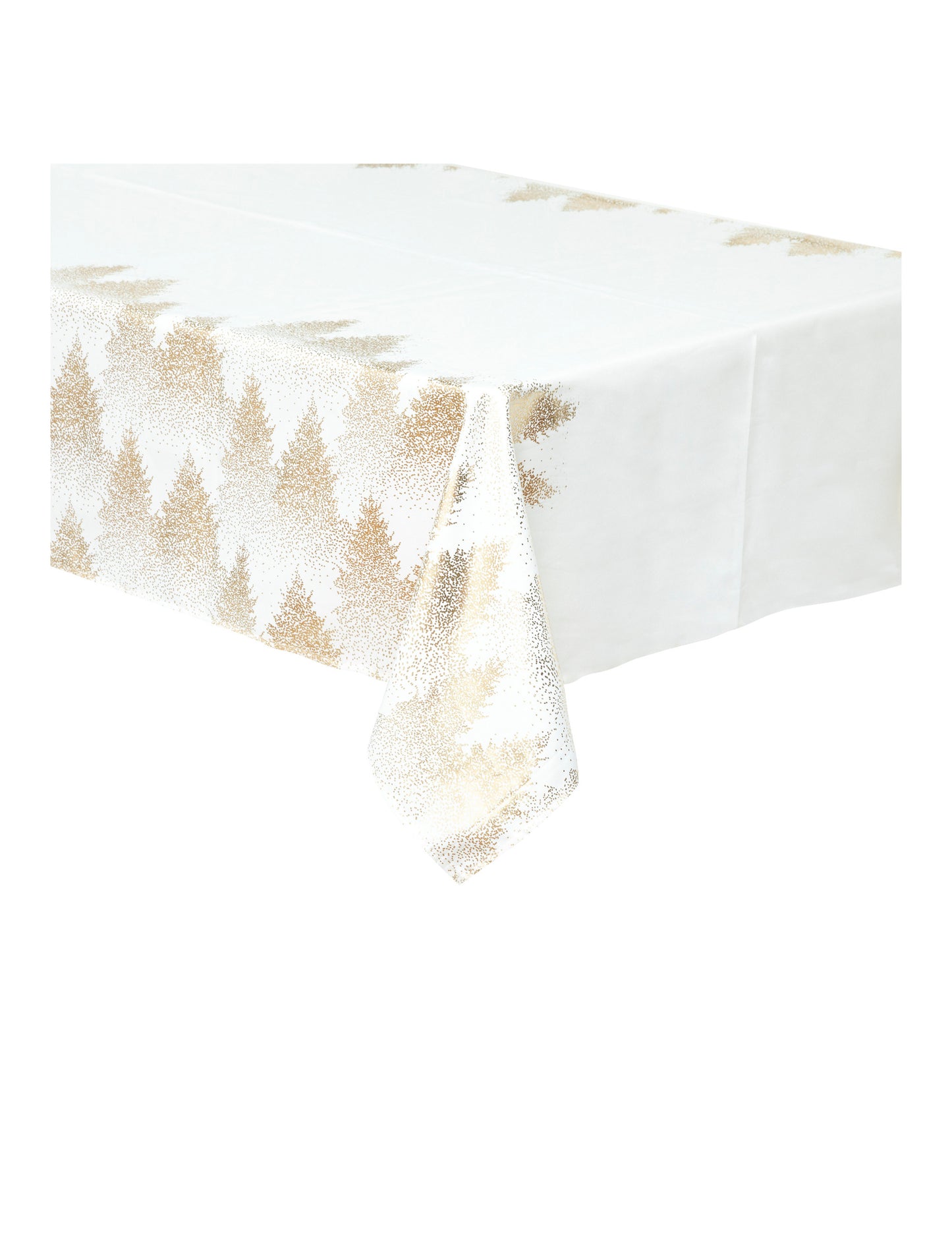 Nappe floquée sapins pour table de fête blanche et or
