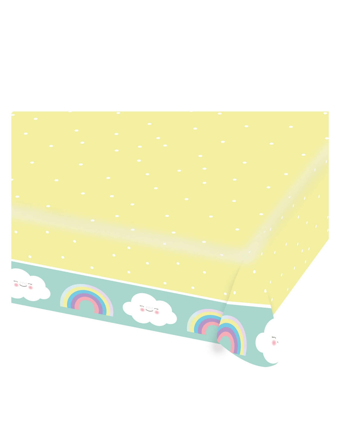 Nappe en papier petit nuage pour anniversaire jaune et menthe avec arcs-en-ciel