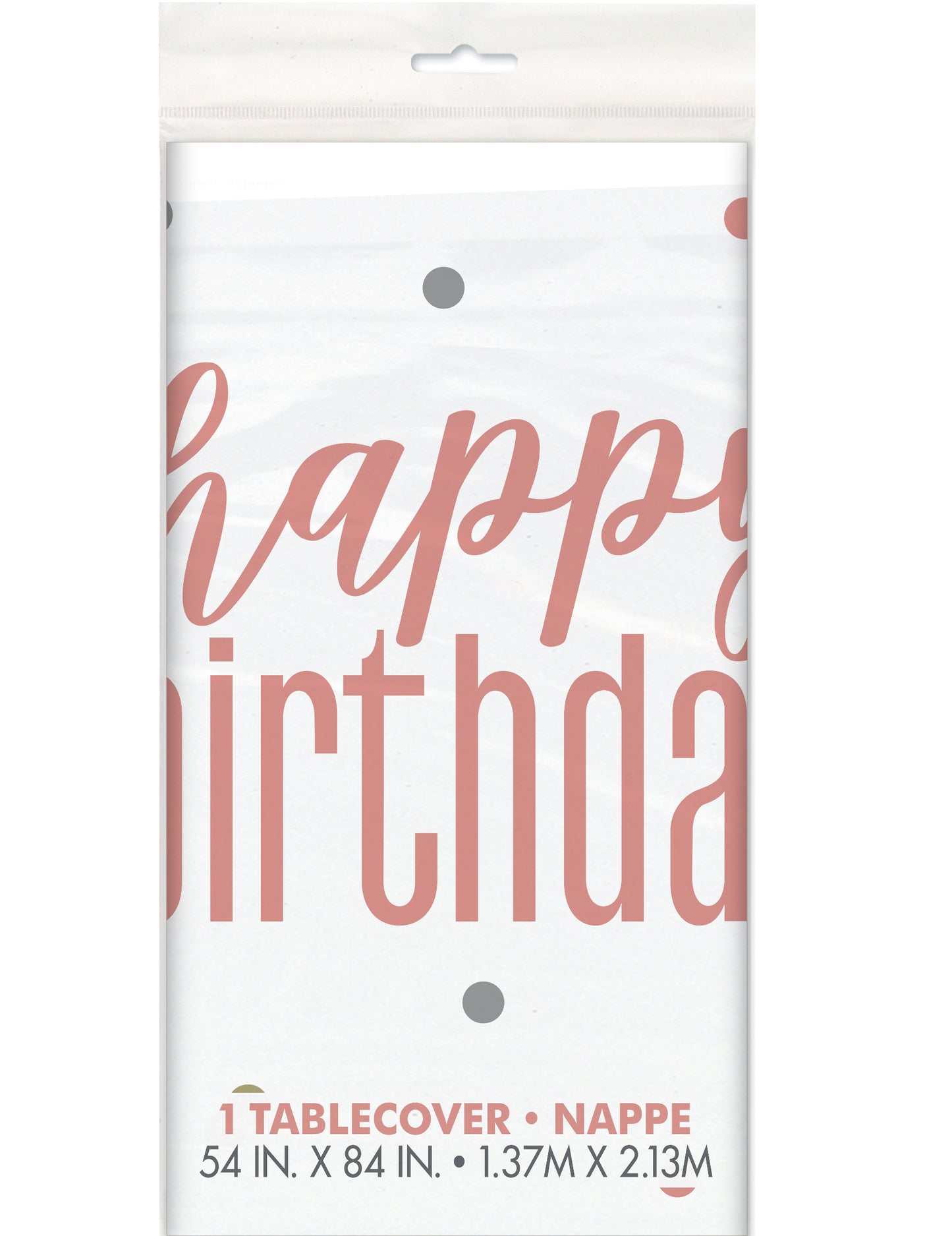 Nappe en plastique Happy Birthday pour anniversaire blanche et rose à pois