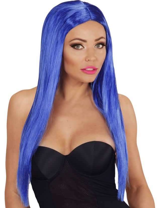 Pitkä glamour-peruukki naisille, sininen