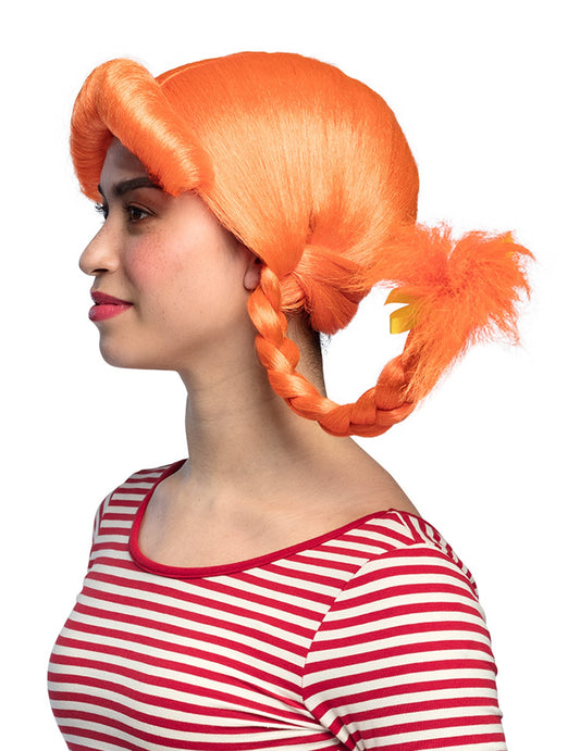Vue de profil de la perruque orange pour femme