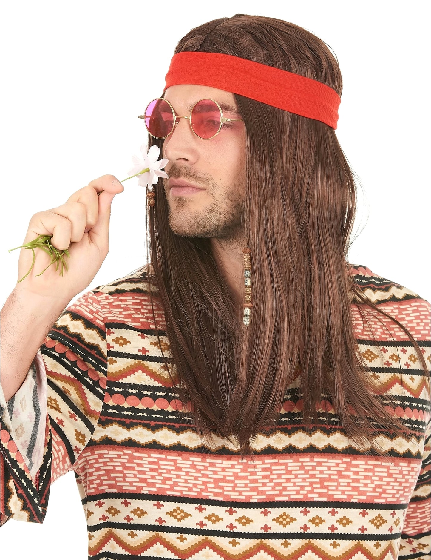 Vue de profil de la perruque pirate ou hippie avec bandana pour adulte
