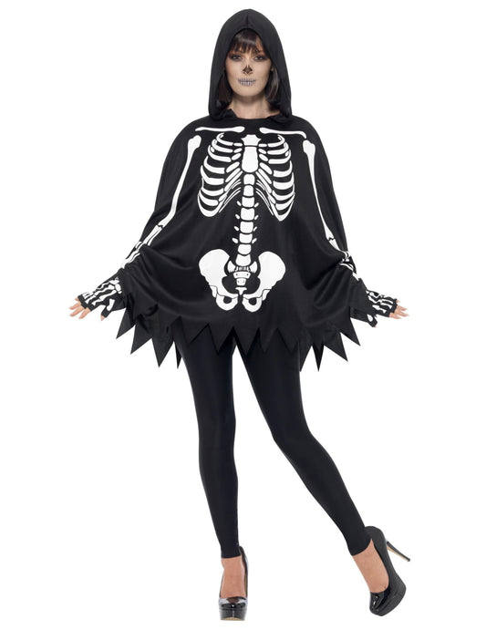 Vue de face du poncho squelette pour adulte